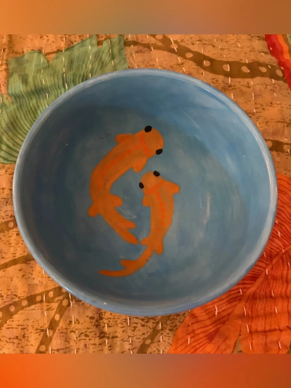Blue Pisces Bowl with Orange Koi Ceramic 5.75” Zodiac Astrology